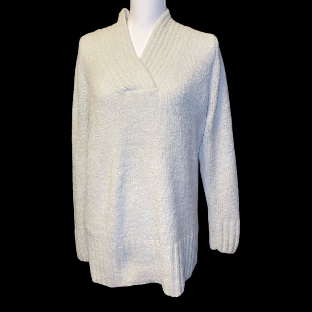 Merona pullover Women’s Sweater Large Shawl Collar Ivory V-Neck Soft Cozy